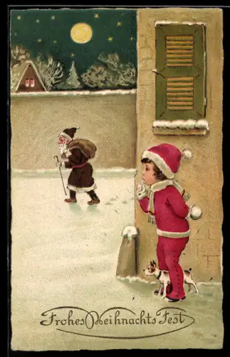 AK Kind beobachtet den Weihnachtsmann