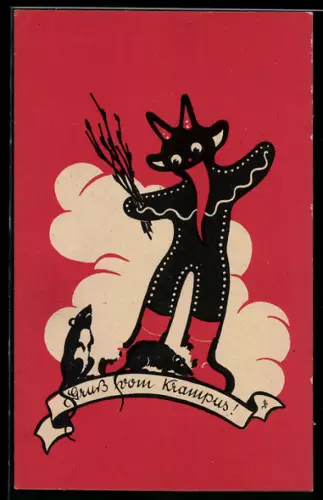 Künstler-AK Krampus mit Ratten