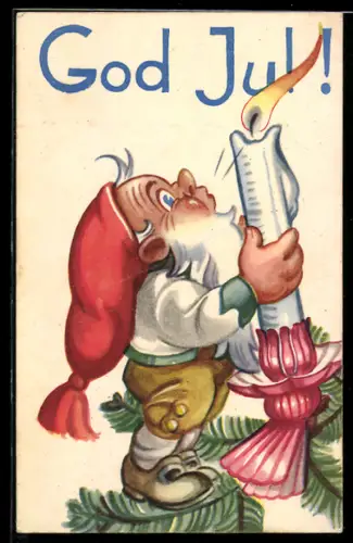 AK Zwerg bläst eine Kerze aus, Weihnachtsgruss