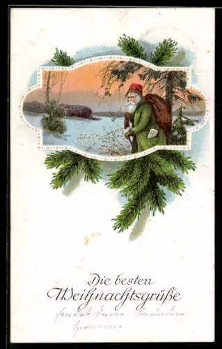 AK Weihnachtsmann in abendlicher Winterlandschaft