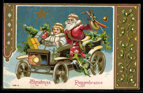 AK Weihnachtsmann fährt mit Automobil vor