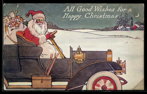 AK Der Weihnachtsmann fährt mit seinem Auto durch die Welt