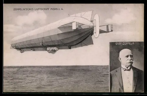 AK Zeppelin`sches Luftschiff Modell 4, Porträt Graf Zeppelin