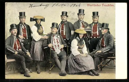 AK Männer und Frauen in Vierländer Trachten