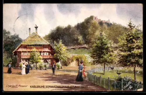 Künstler-AK Charles F. Flower: Karlsruhe, Schwarzwaldhaus mit Lauderberg