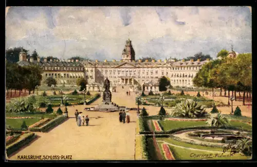 Künstler-AK Charles F.Flower: Karlsruhe, Schlossplatz