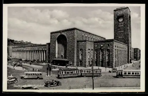 AK Stuttgart, Hauptbahnhof mit Strassenbahn
