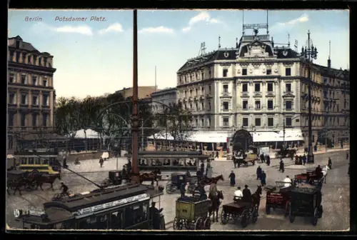 AK Berlin-Tiergarten, Potsdamer Platz mit Strassenbahn