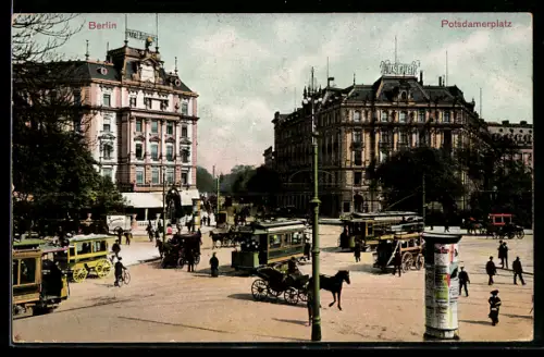AK Berlin, Potsdamer Platz mit Strassenbahn