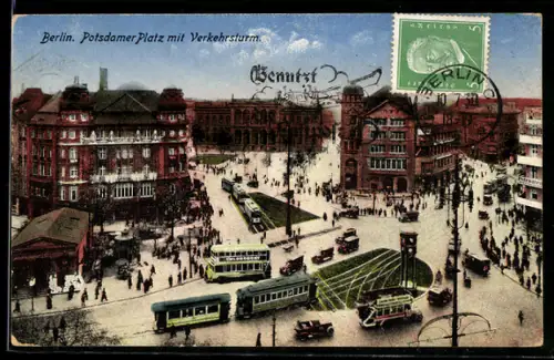 AK Berlin-Tiergarten, Strassenbahn am Verkehrsturm, Potsdamer Platz