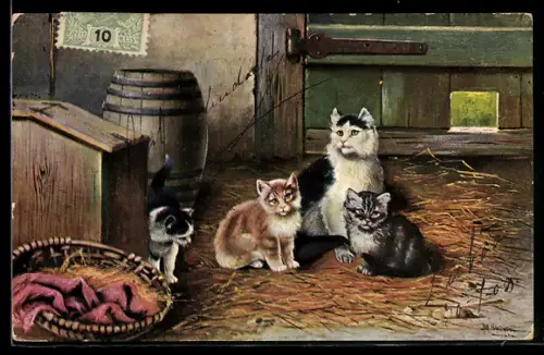 Künstler-AK Alfred Schönian: Katze und Junge