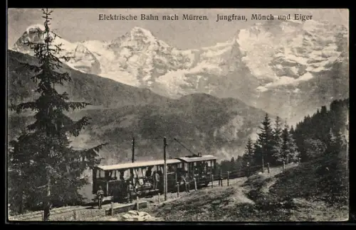 AK Bergbahn Lauterbrunnen-Mürren mit Blick auf Jungfrau, Mönch und Eiger