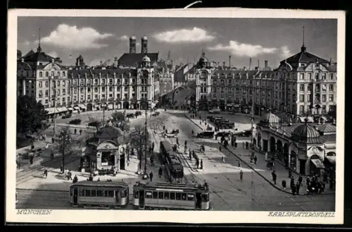 AK München, Kaiserplatzrondell mit Strassenbahn