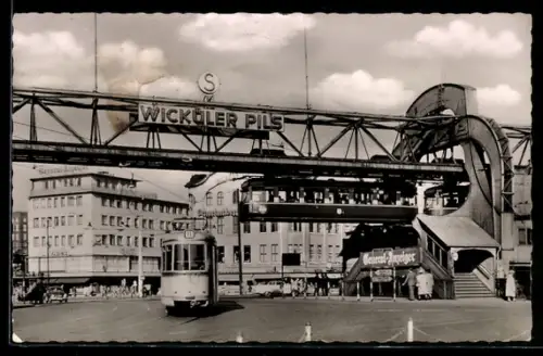 AK Wuppertal-Barmen, Partie am alten Markt, Schwebebahn
