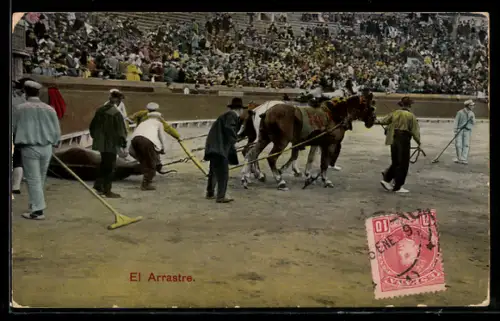 AK El Arrastre, Pferde ziehen Kadaver aus Stierkampfarena