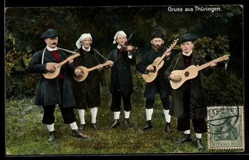 AK Musikanten mit Geige und Saiteninstrumenten in thüringischer Tracht