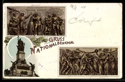 AK Rüdesheim am Rhein, Nationaldenkmal, Abschied, Heimkehr