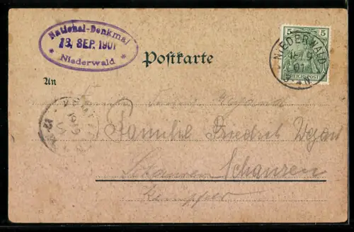 AK Rüdesheim am Rhein, Nationaldenkmal, Abschied, Heimkehr