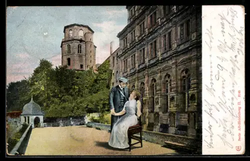 AK Alt-Heidelberg / Neckar, Ortspartie und Student mit Frau