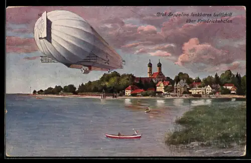 AK Friedrichshafen, Zeppelin über dem Wasser
