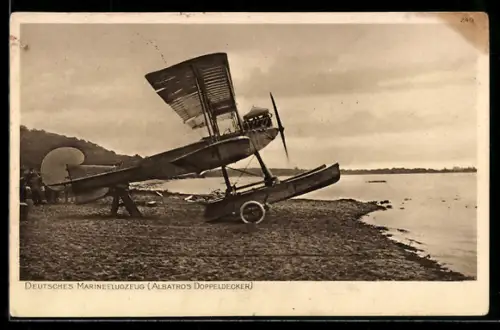 AK Deutsches Marineflugzeug, Albatros Doppeldecker, Wasserflugzeug