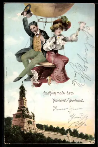 Künstler-AK Ausflug nach dem National-Denkmal