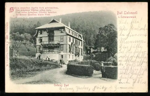 Relief-AK Bad Liebenzell /Schwarzwald, Hotel Unteres Bad mit Anlagen, Gedicht