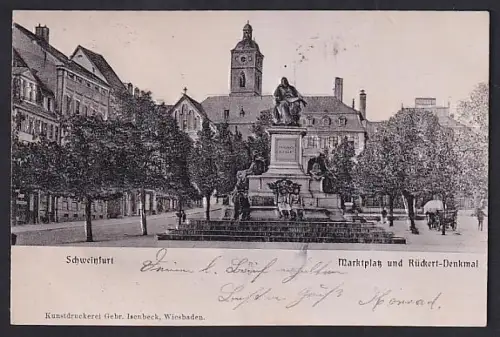 Relief-AK Schweinfurt, Marktplatz und Rückert-Denkmal, Panorama