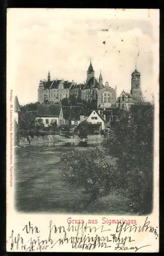 Relief-AK Sigmaringen, Blick zum Schloss