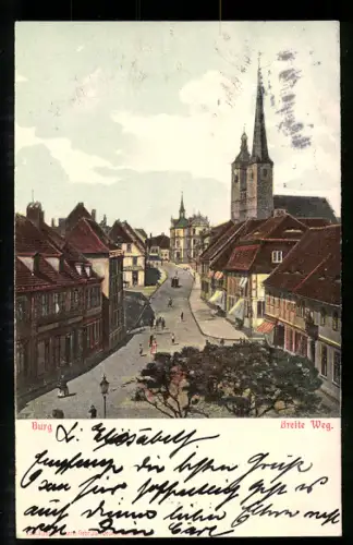 Relief-AK Burg, Strasse Breite Weg mit Kirche