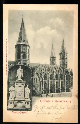 Relief-AK Kaiserslautern, Stiftskirche, Unions-Denkmal