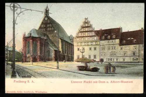 Relief-AK Freiberg /S. A., Unterer Markt mit Dom und Albert-Museum
