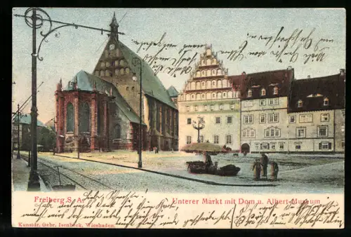 Relief-AK Freiberg /S. A., Unterer Markt mit Dom und Albert-Museum