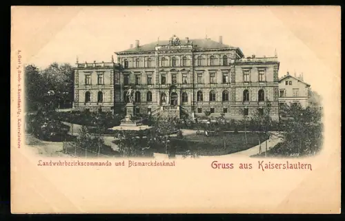 Relief-AK Kaiserslautern, Landwehrbezirkscommando und Bismarckdenkmal