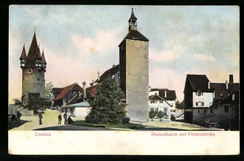 Relief-AK Lindau, Diebsturm mit Peterskirche