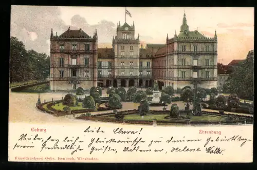 Relief-AK Coburg, Ehrenburg mit Denkmal