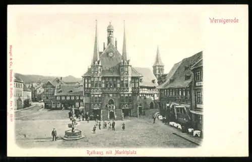 Relief-AK Wernigerode, Rathaus mit Marktplatz