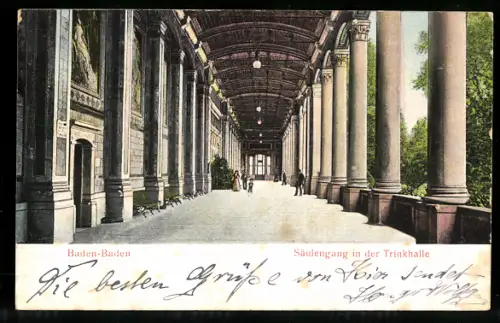 Relief-AK Baden-Baden, Säulengang in der Trinkhalle