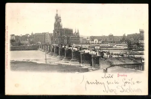 Relief-AK Dresden, Uferpartie mit Kirche