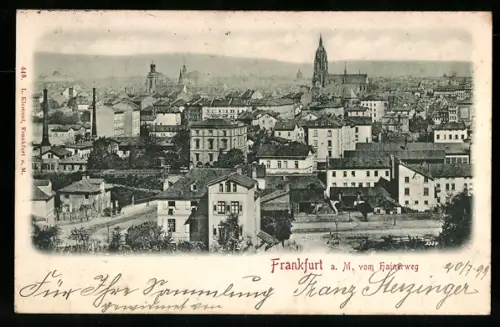 Relief-AK Frankfurt-Sachsenhausen, Teilansicht mit Kirche vom Hainerweg aus