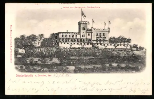 Relief-AK Niederlössnitz b. Dresden, Hotel und Restaurant Friedensburg
