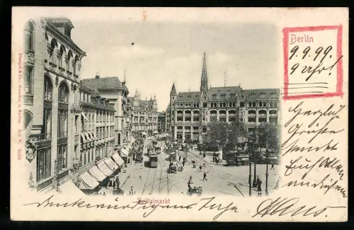 Relief-AK Berlin, Spittelmarkt mit Strassenbahn