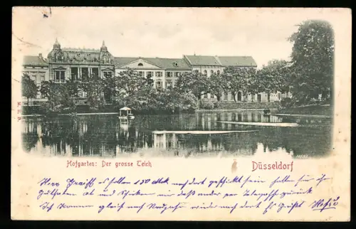 Relief-AK Düsseldorf, Hofgarten: Grosser Teich