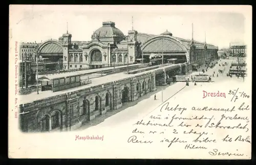 Relief-AK Dresden, Hauptbahnhof mit Strassenbahn