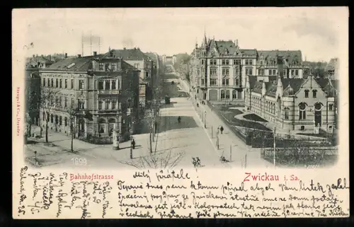 Relief-AK Zwickau i. Sa., Bahnhofstrasse mit Strassenbahn
