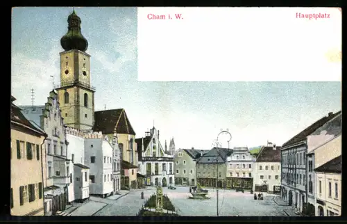 Relief-AK Cham i. W., Hauptplatz mit Kirche