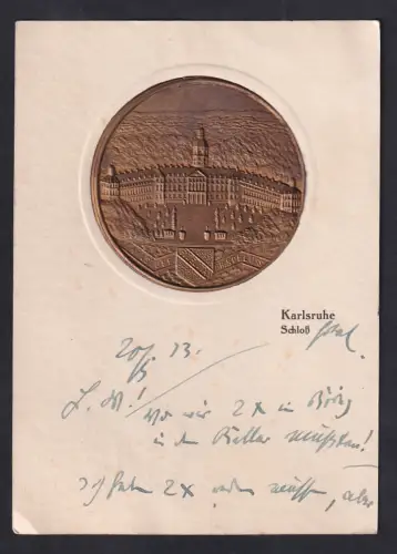 AK Karlsruhe, Schloss auf goldener Münze