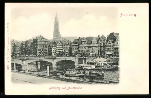 AK Hamburg, Messberg und Jacobikirche, Dampfer