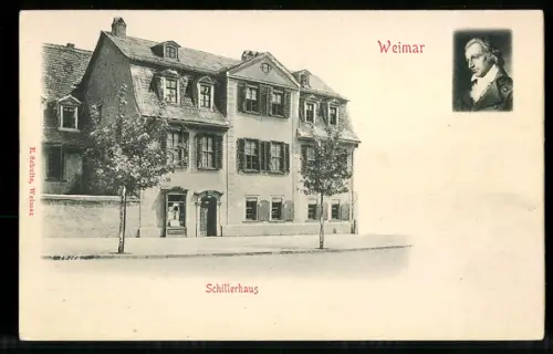 AK Weimar, Schillerhaus mit Schiller-Porträt