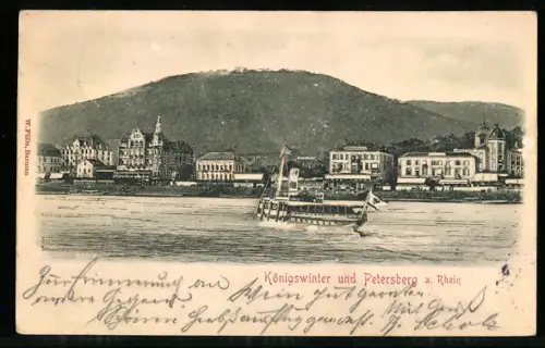 Relief-AK Königswinter a. Rhein, Uferpartie mit Petersberg